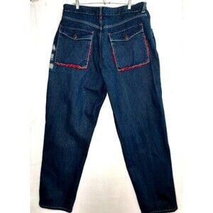 MVBE Maka Veli Branded Mens 40x34 Jeans Blue Denim Western w Red Motif Trim